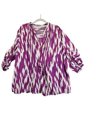St. John's Bay Purple Women's 3x Cotton Tunic Blouse Tab 3/4 Sleeves breathable